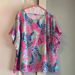 Lilly Pulitzer Darlah short sleeve ruffled arm top -XL
